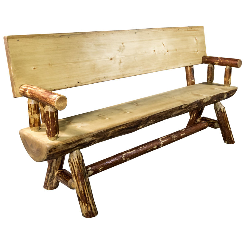 Rocky Mountain Rustic Pine Half Log Bench with Backrest, 6ft