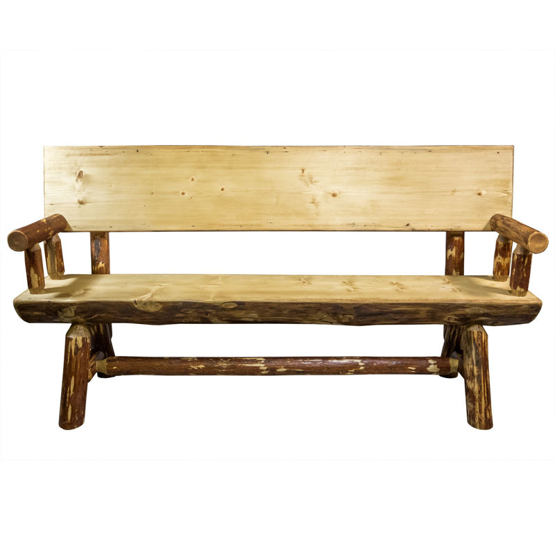 Rocky Mountain Rustic Pine Half Log Bench with Backrest, 6ft