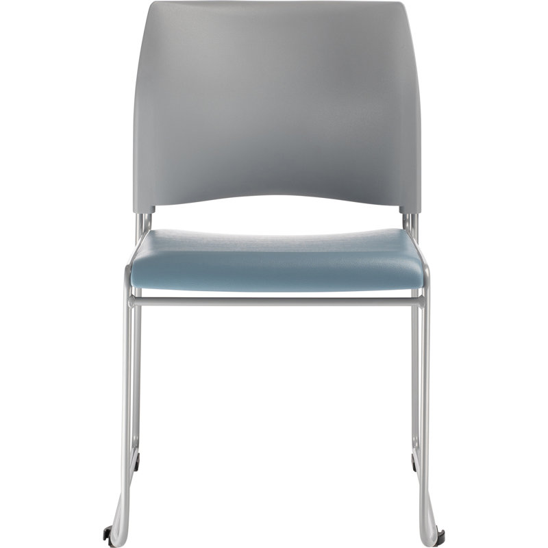 Blue/Grey Vinyl Armless Metal Stacking Chair