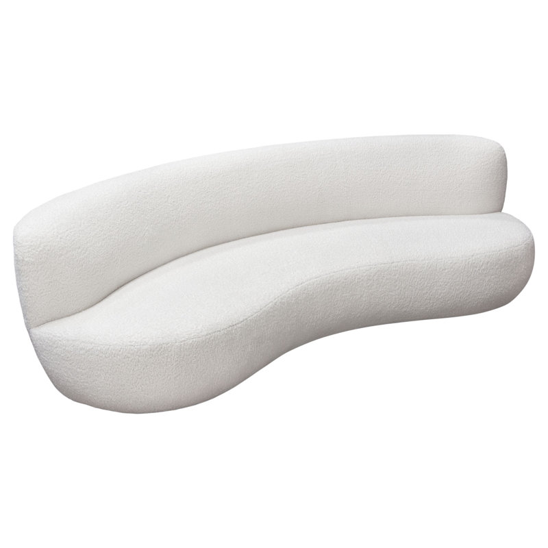 Simone Chic Curved 103'' White Faux Sheepskin Upholstered Sofa