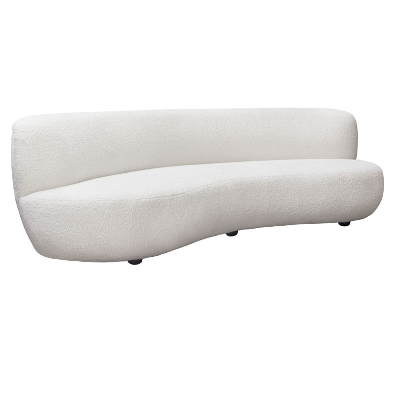 Simone Chic Curved 103'' White Faux Sheepskin Upholstered Sofa