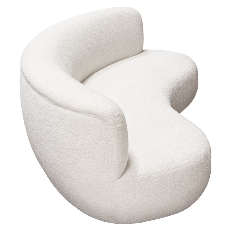 Simone Chic Curved 103'' White Faux Sheepskin Upholstered Sofa