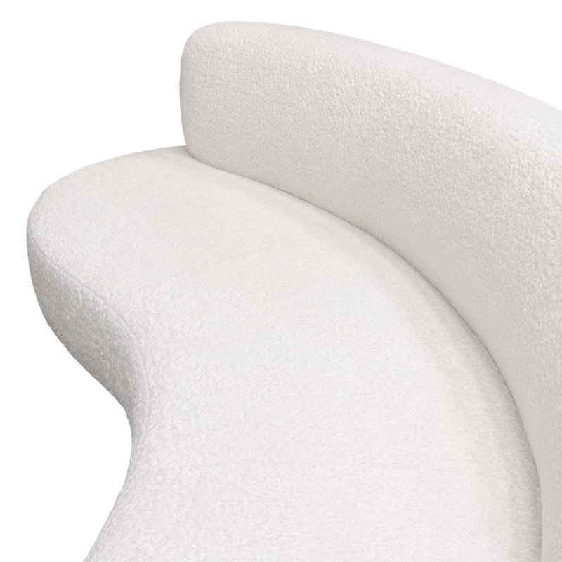 Simone Chic Curved 103'' White Faux Sheepskin Upholstered Sofa