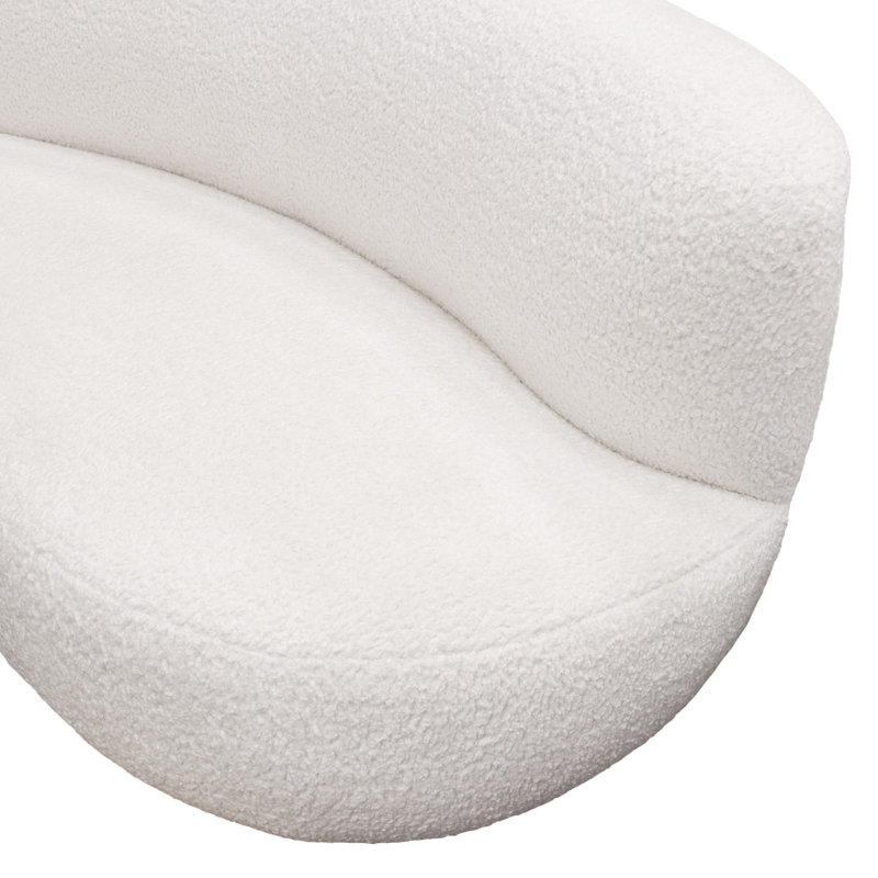 Simone Chic Curved 103'' White Faux Sheepskin Upholstered Sofa