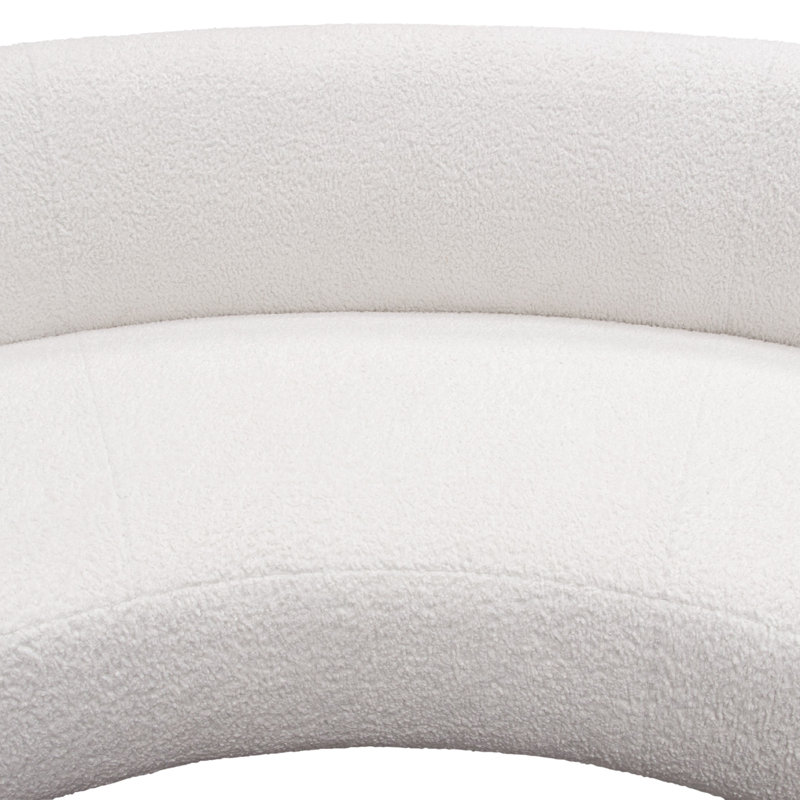 Simone Chic Curved 103'' White Faux Sheepskin Upholstered Sofa