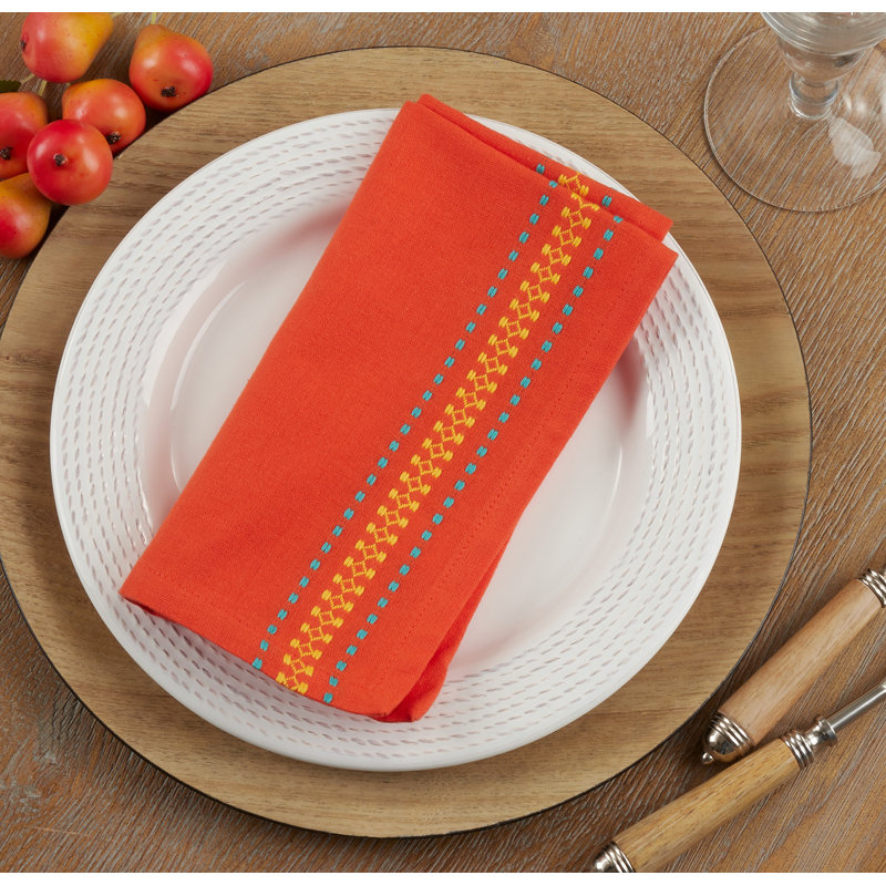 Tomato Cotton Dobby Border Table Napkins, Set of 4