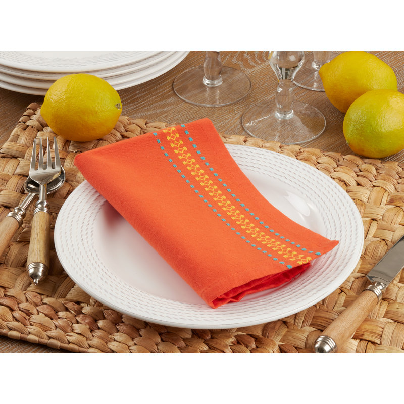 Tomato Cotton Dobby Border Table Napkins, Set of 4