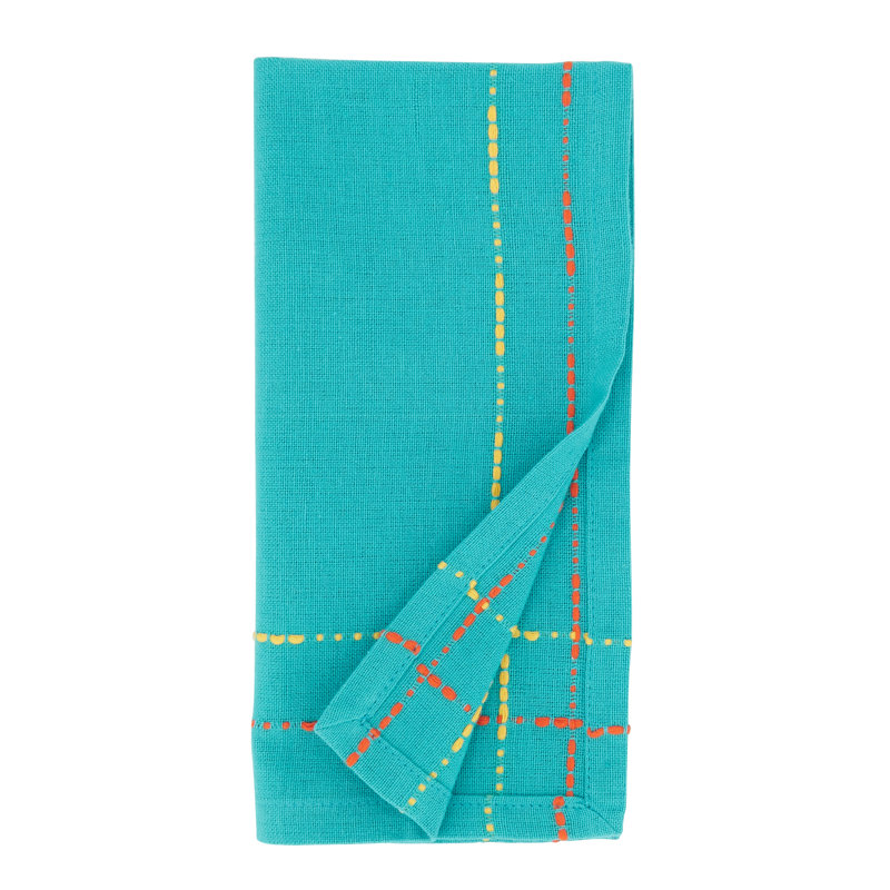 Turquoise Cotton Striped Square Napkin Set of 4