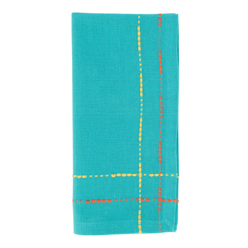 Turquoise Cotton Striped Square Napkin Set of 4
