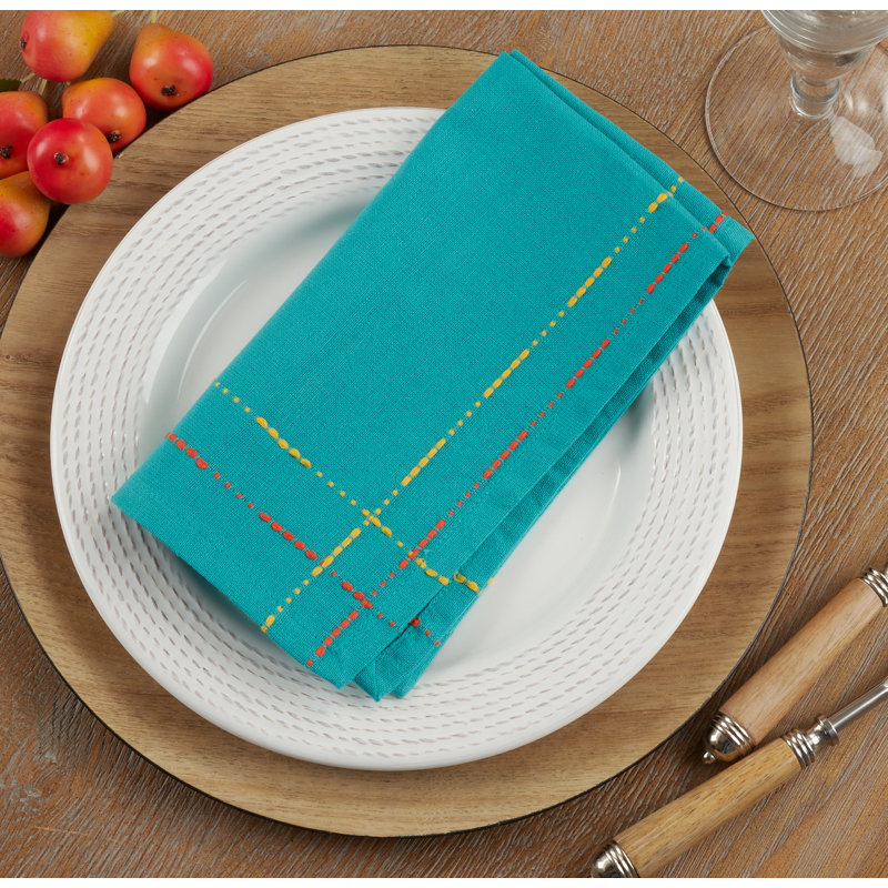 Turquoise Cotton Striped Square Napkin Set of 4