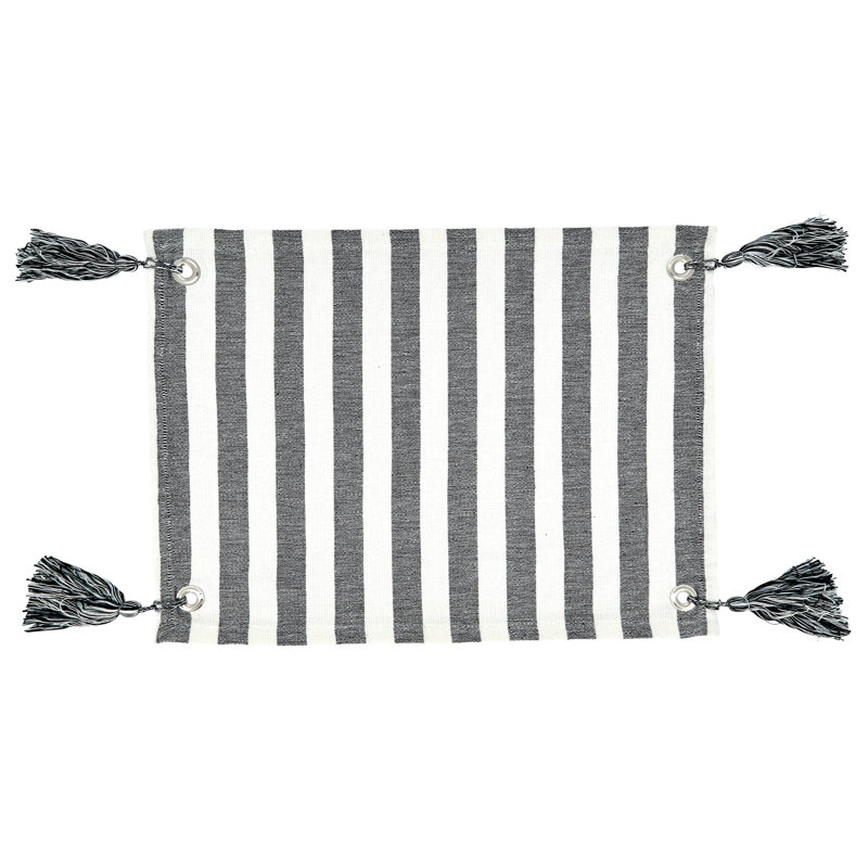 Black and White Cotton Striped Tassel Placemats, Set of 4