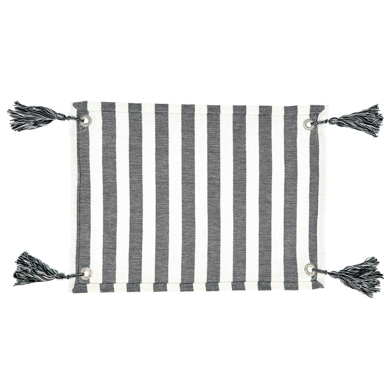 Black and White Cotton Striped Tassel Placemats, Set of 4