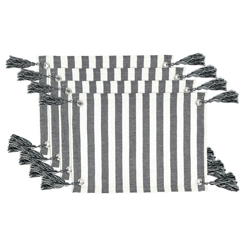 Black and White Cotton Striped Tassel Placemats, Set of 4