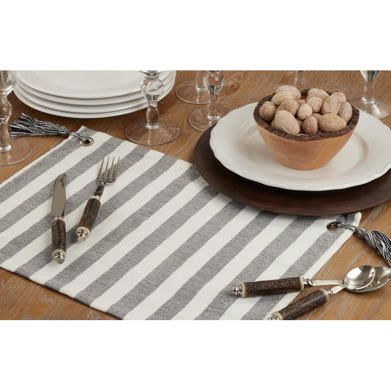 Black and White Cotton Striped Tassel Placemats, Set of 4
