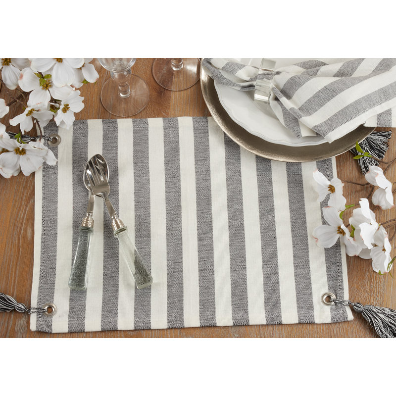 Black and White Cotton Striped Tassel Placemats, Set of 4