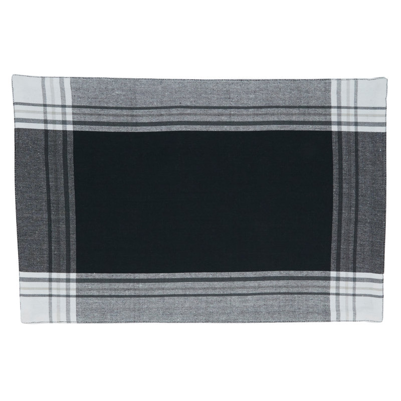 Gray Cotton Plaid Rectangle Placemats, Set of Four