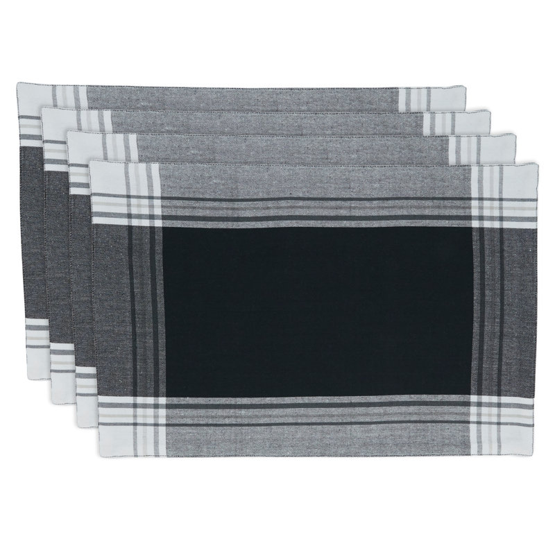 Gray Cotton Plaid Rectangle Placemats, Set of Four