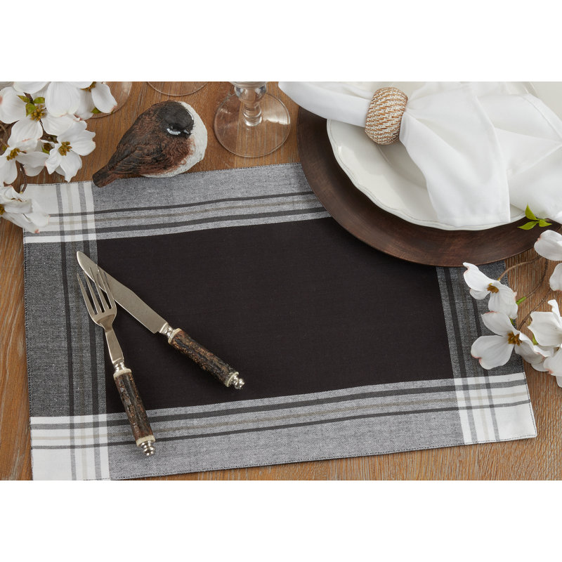 Gray Cotton Plaid Rectangle Placemats, Set of Four