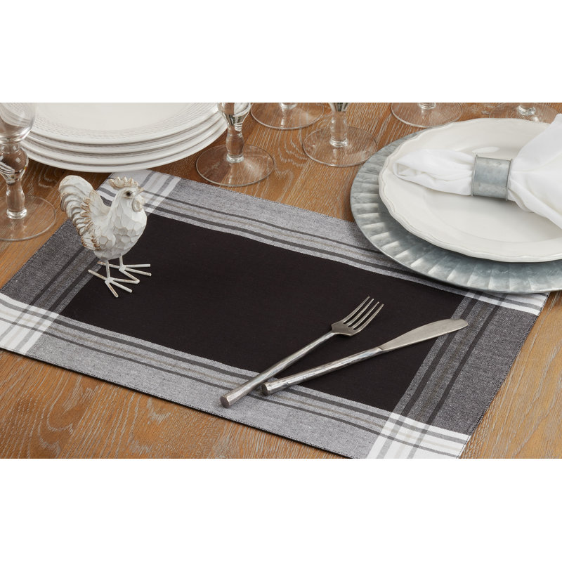 Gray Cotton Plaid Rectangle Placemats, Set of Four