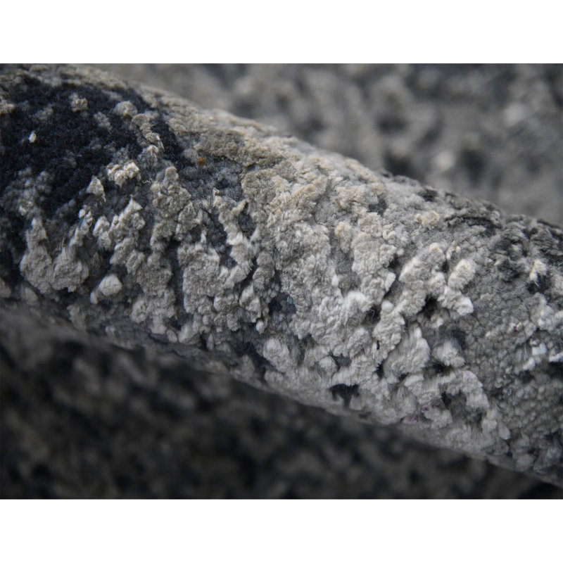 Gray Abstract Hand-Knotted Wool and Silk Area Rug