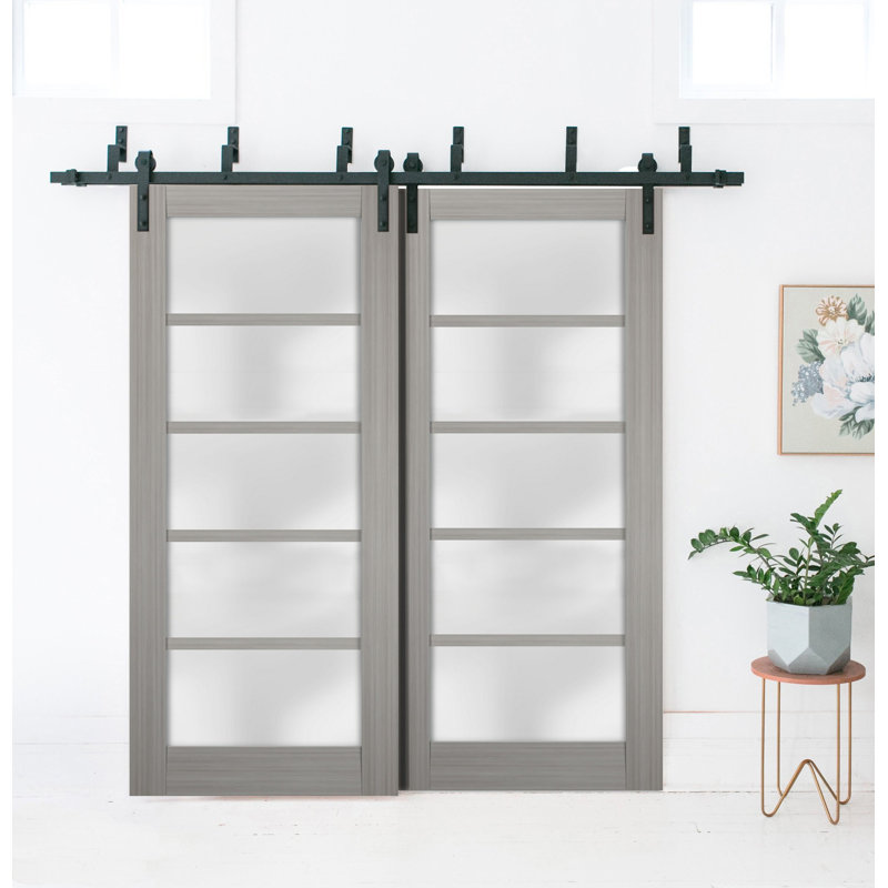 Gray Ash 72" x 80" Frosted Glass Barn Bypass Doors