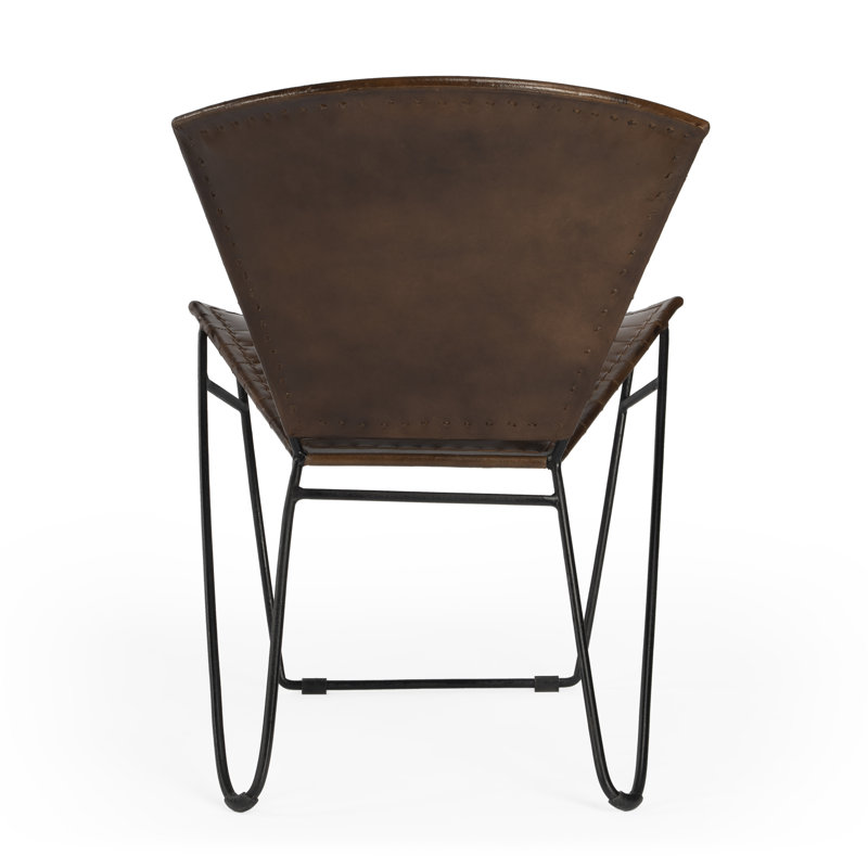 Handcrafted Butterfly Brown Leather & Metal Accent Chair
