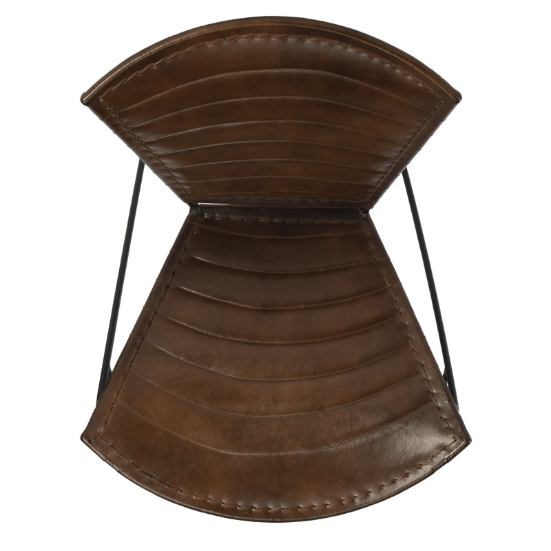 Handcrafted Butterfly Brown Leather & Metal Accent Chair
