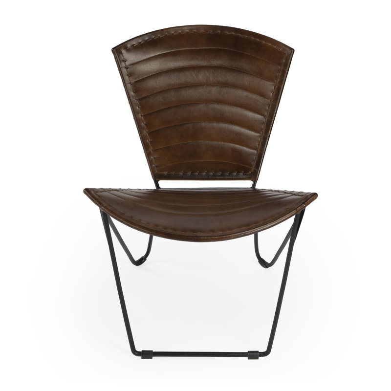 Handcrafted Butterfly Brown Leather & Metal Accent Chair
