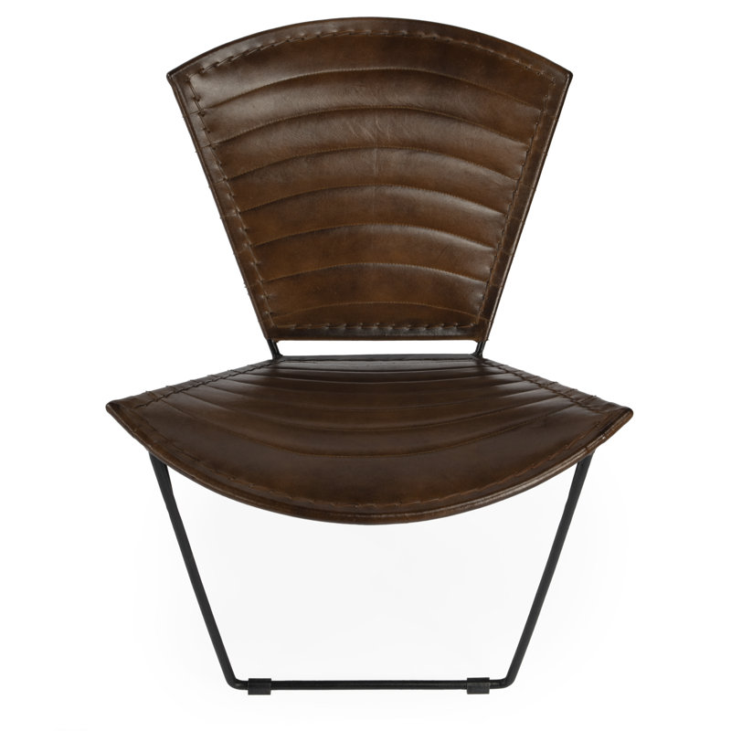 Handcrafted Butterfly Brown Leather & Metal Accent Chair