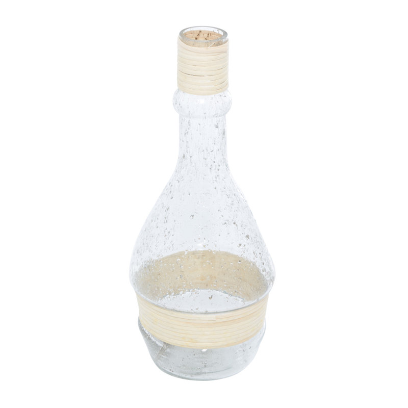 Coastal Clear Glass Vase with Rattan Detail, 16" Height
