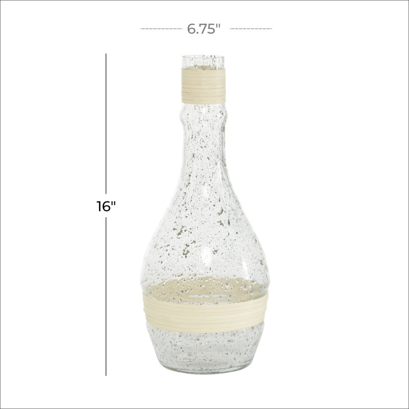 Coastal Clear Glass Vase with Rattan Detail, 16" Height