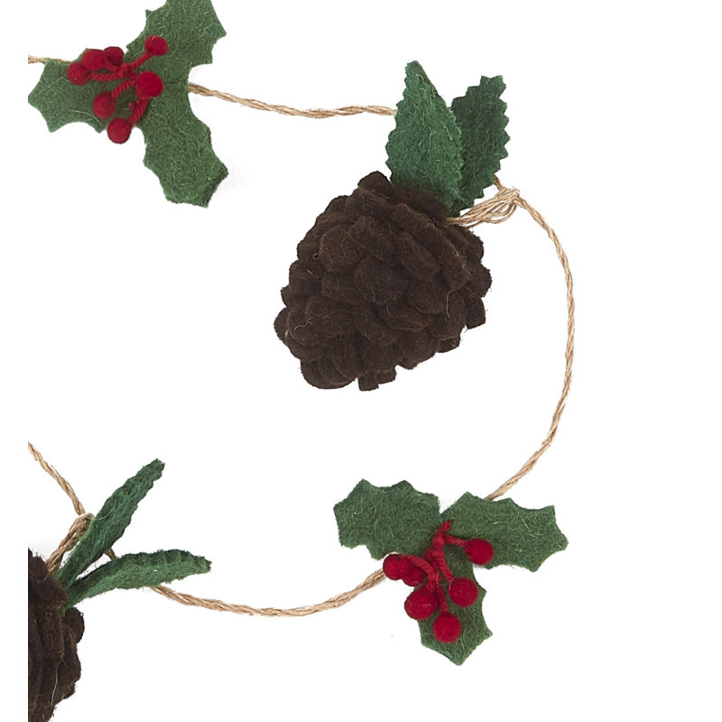 6' Brown Pinecone and Holly Berry Wool Garland