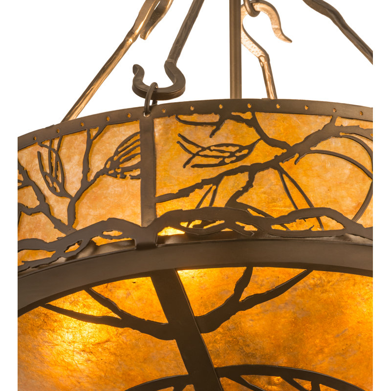 Antique Copper Branches Inverted Pendant with Amber Mica Shade