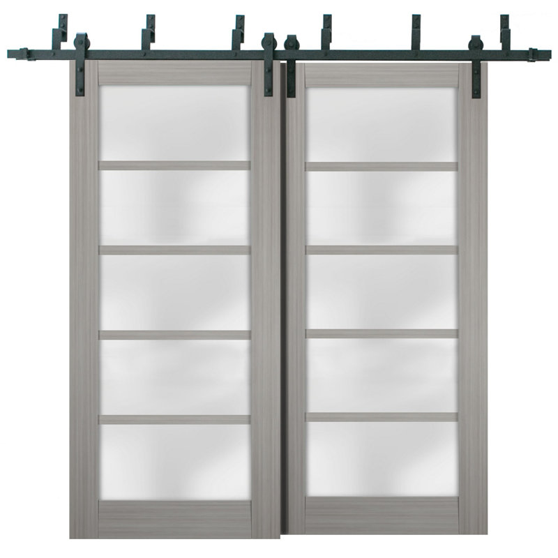 Gray Ash 72" x 80" Frosted Glass Barn Bypass Doors