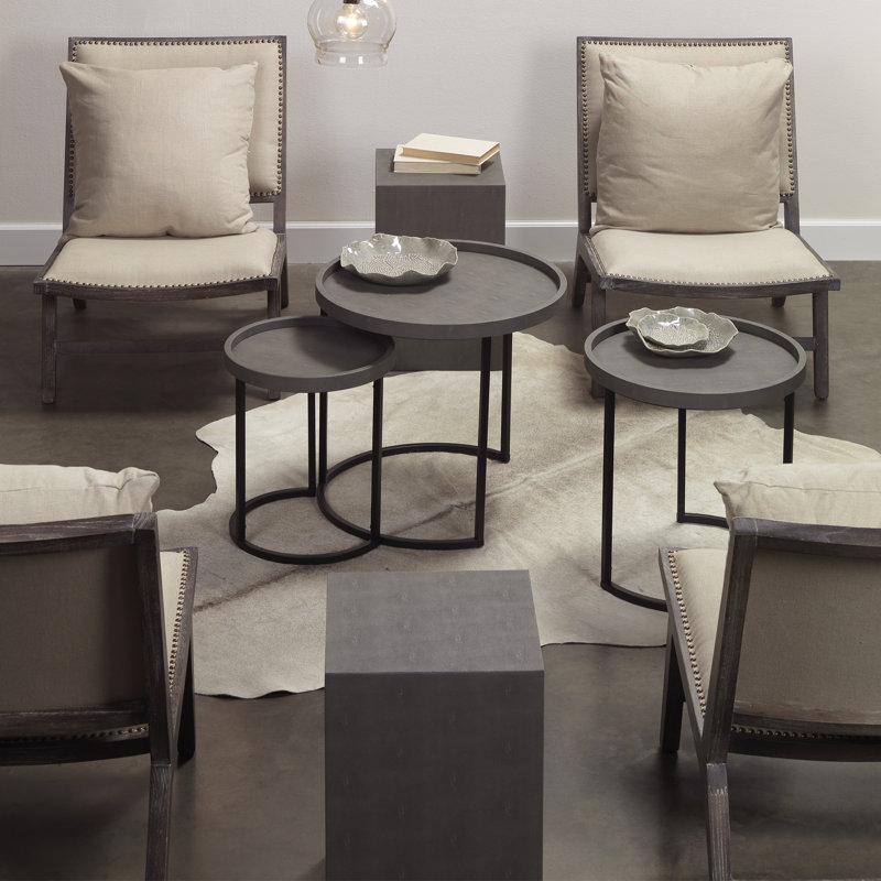 Minimalist Gray Shagreen-Inspired Wood Side Table