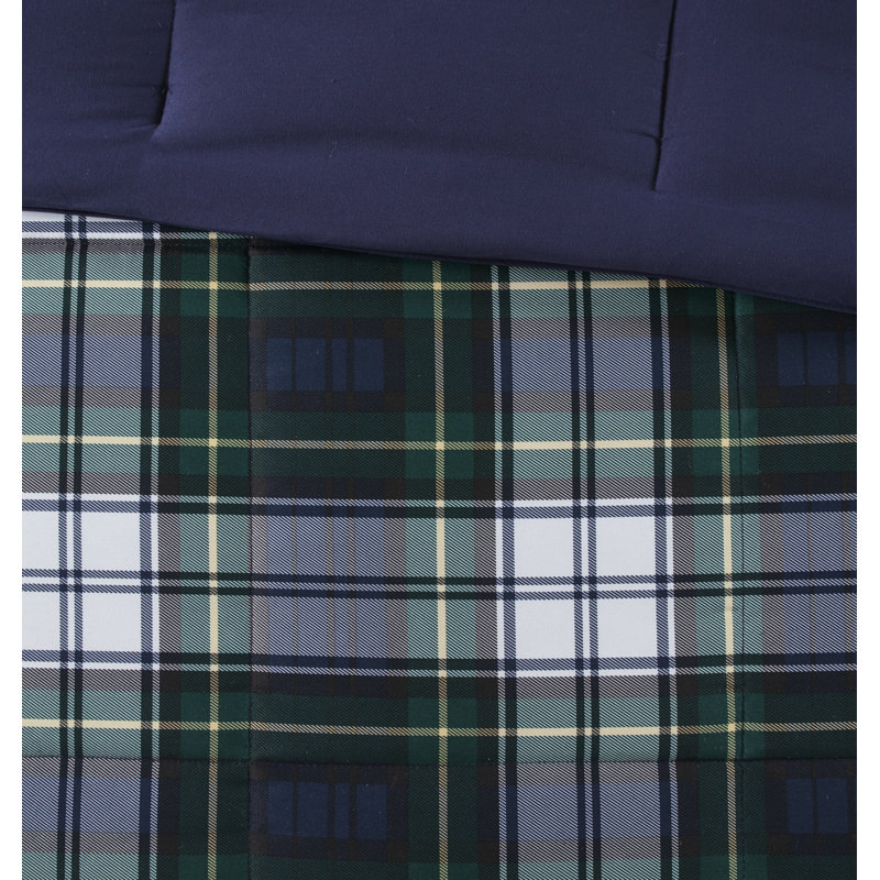 Navy Plaid Twin Down Alternative Microfiber Comforter Set