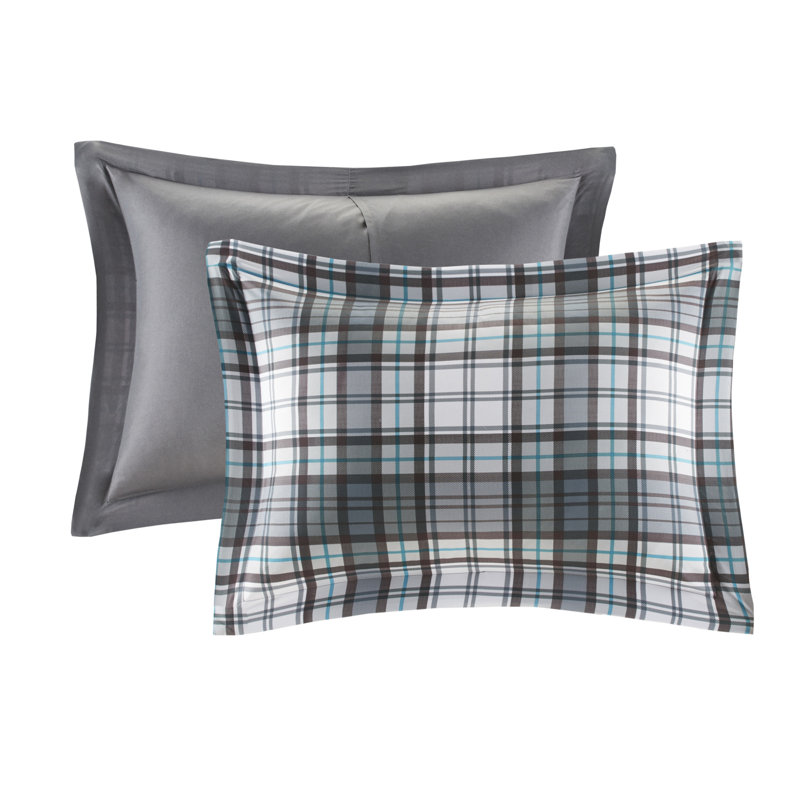 Gray Plaid Full Down Alternative Microfiber Comforter Set