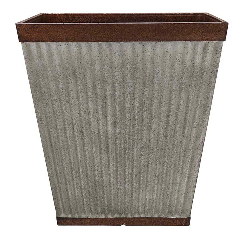 Rustic Galvanized Resin 16" Square Garden Planter, Weathered Finish