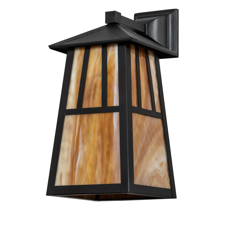 Craftsman Brown 1-Light Dimmable Sconce with Beige Glass Shade