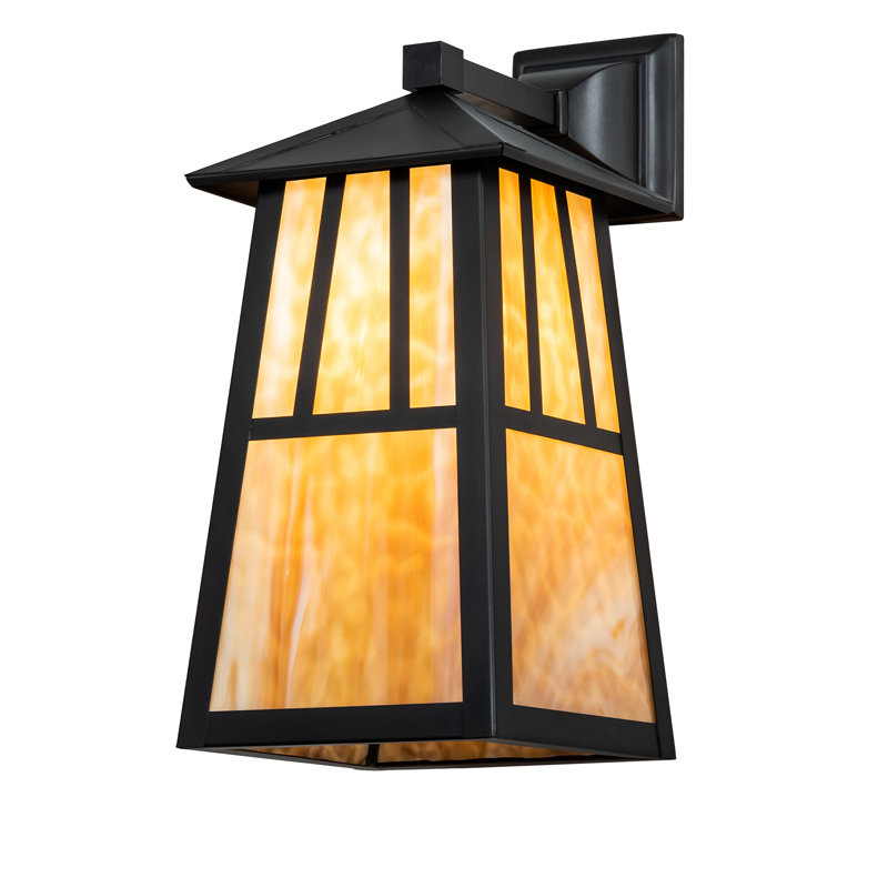 Craftsman Brown 1-Light Dimmable Sconce with Beige Glass Shade