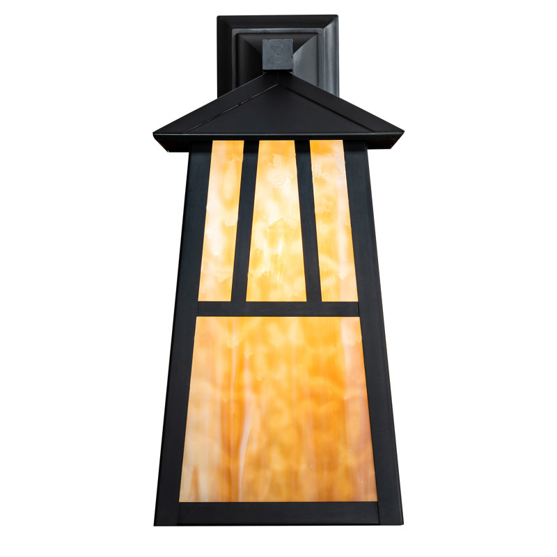 Craftsman Brown 1-Light Dimmable Sconce with Beige Glass Shade