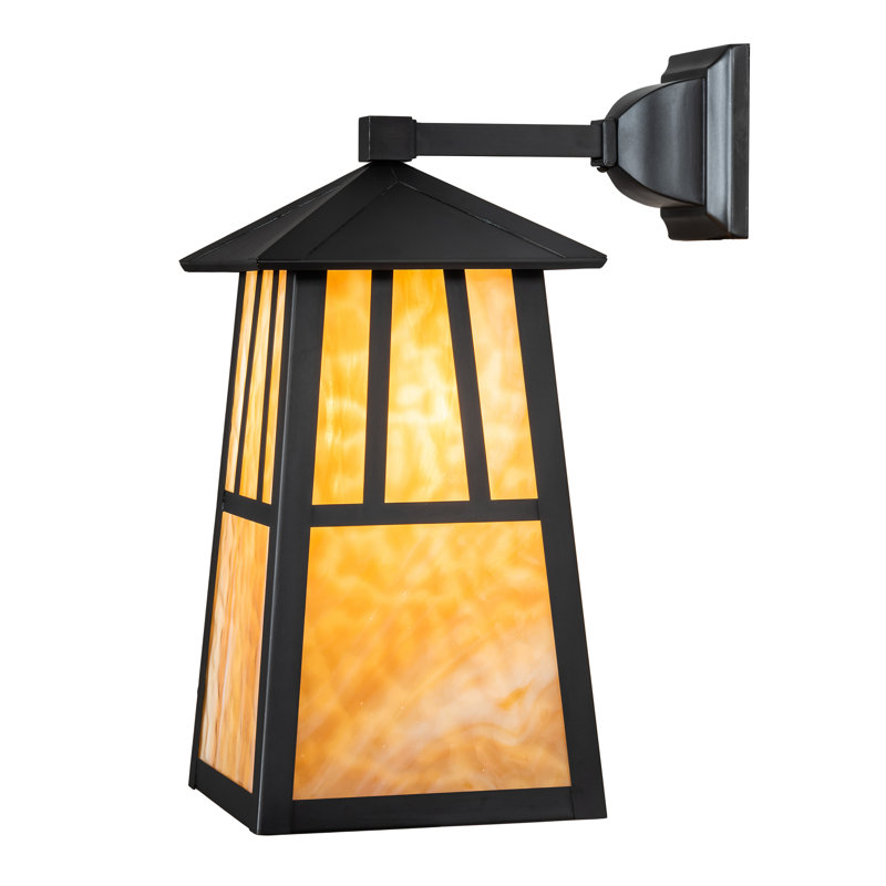 Craftsman Brown 1-Light Dimmable Sconce with Beige Glass Shade