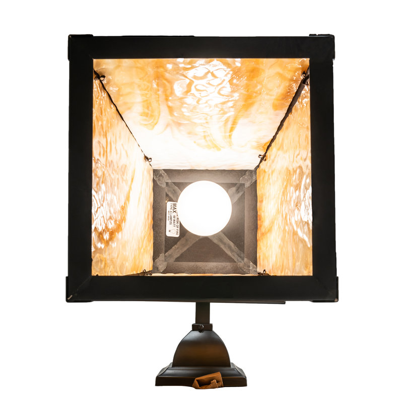 Craftsman Brown 1-Light Dimmable Sconce with Beige Glass Shade