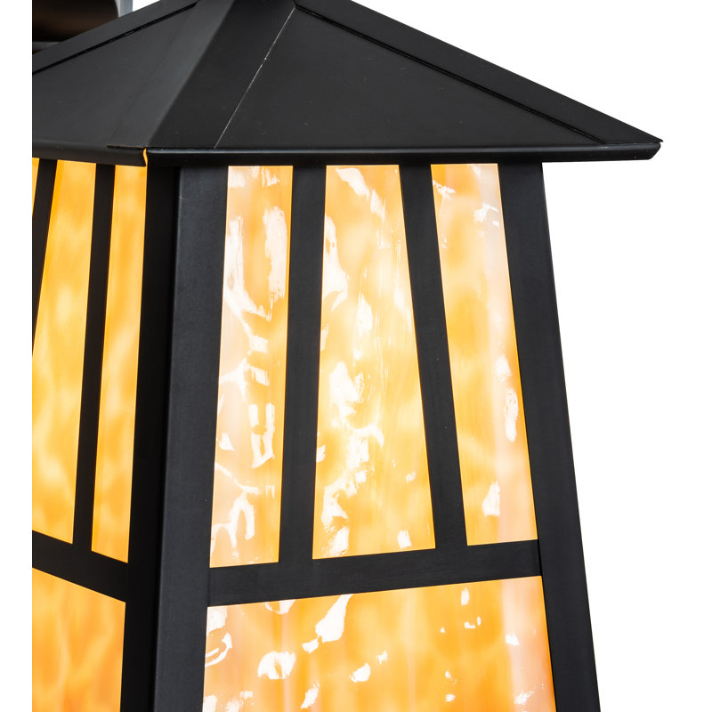 Craftsman Brown 1-Light Dimmable Sconce with Beige Glass Shade
