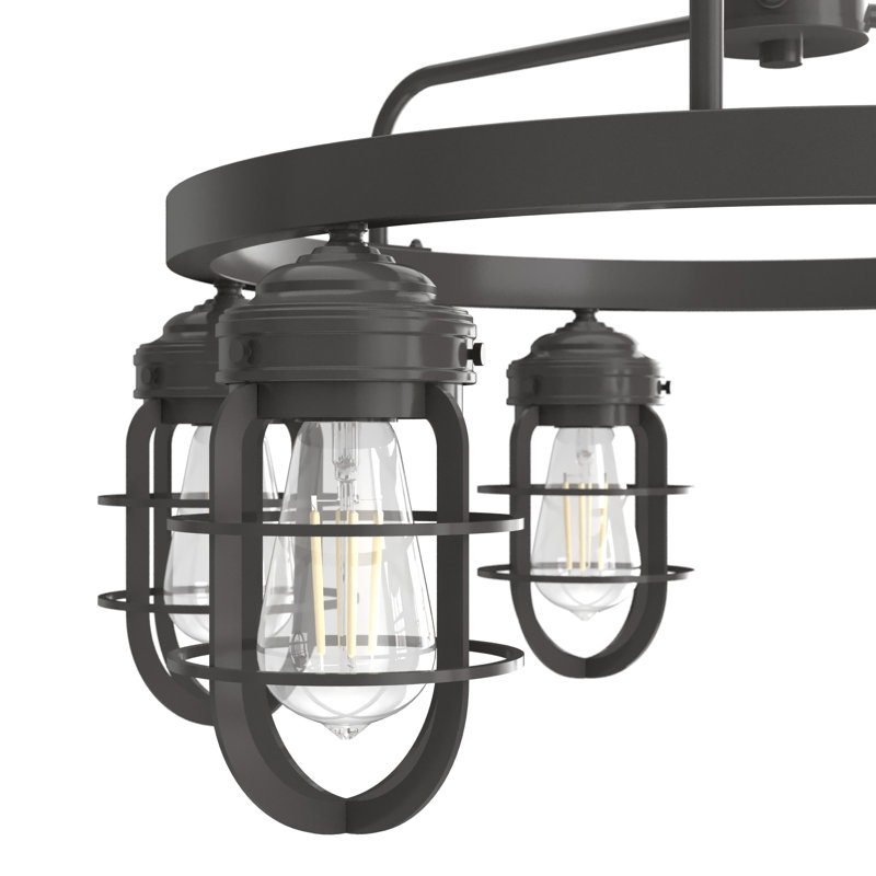 Starklake Noble Bronze 6-Light Cage Wagon Wheel Chandelier