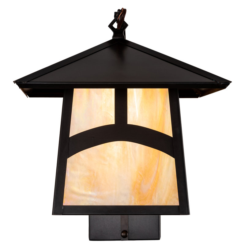 Craftsman Brown Solid Brass Moose Lantern Sconce with Beige Glass