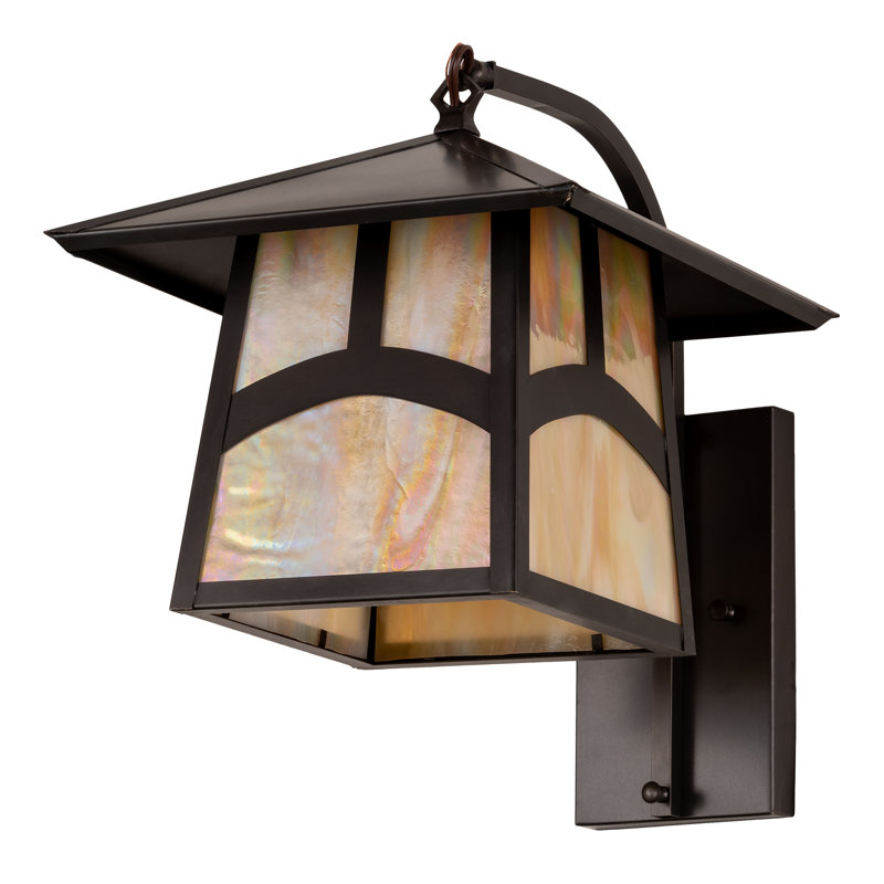 Craftsman Brown Solid Brass Moose Lantern Sconce with Beige Glass