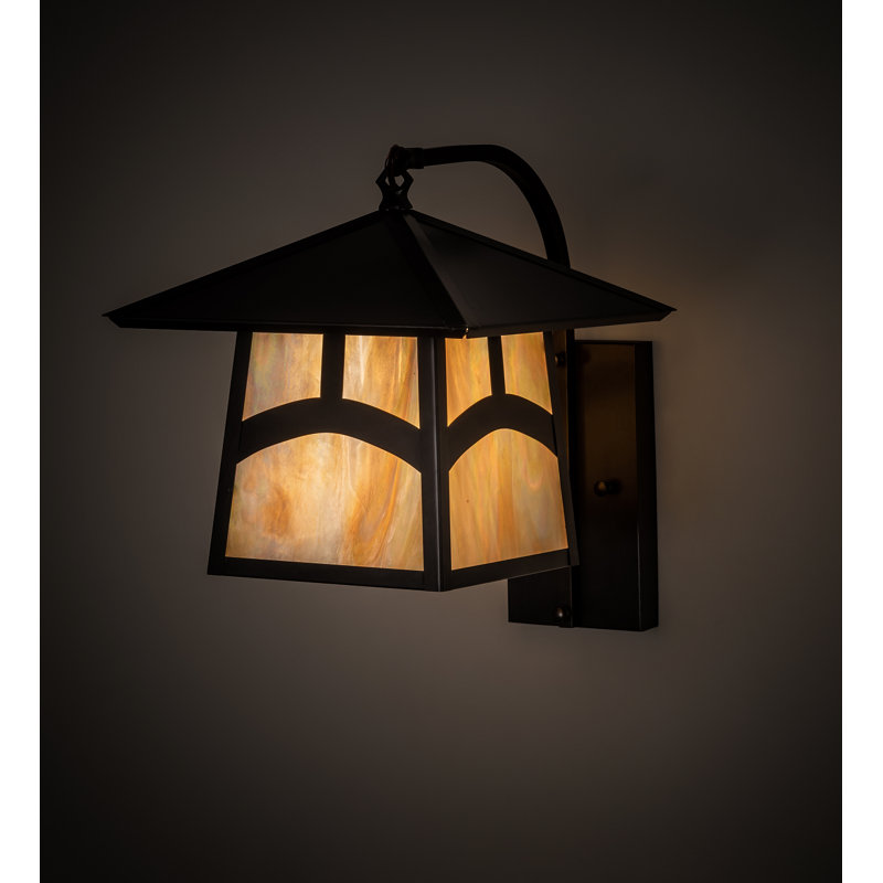 Craftsman Brown Solid Brass Moose Lantern Sconce with Beige Glass