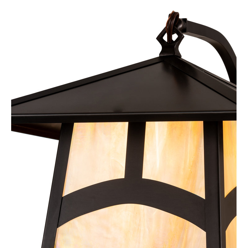 Craftsman Brown Solid Brass Moose Lantern Sconce with Beige Glass