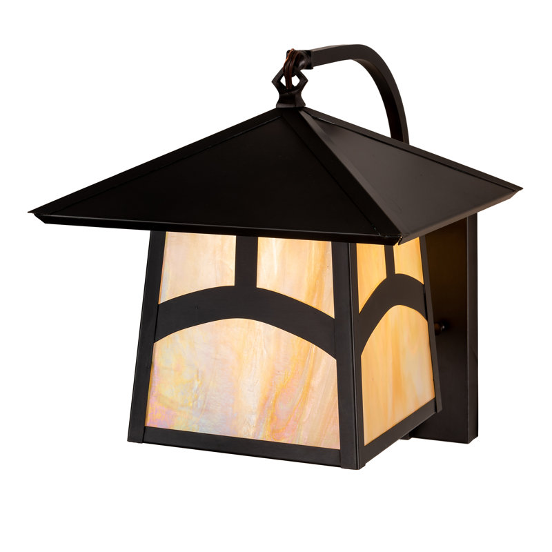 Craftsman Brown Solid Brass Moose Lantern Sconce with Beige Glass